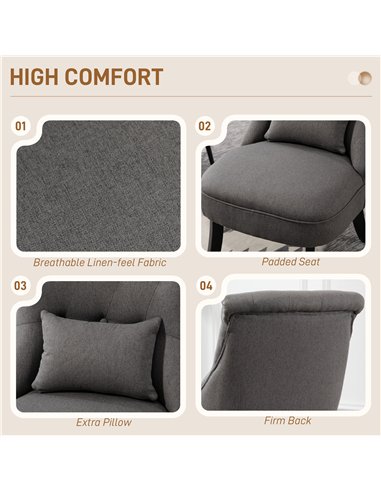 HOMCOM Fabric Single Sofa Dining Chair Tub Chair Upholstered W/ Pillow Solid Wood Leg Home Living Room Furniture Charcoal Grey