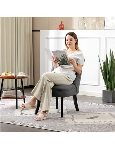 HOMCOM Fabric Single Sofa Dining Chair Tub Chair Upholstered W/ Pillow Solid Wood Leg Home Living Room Furniture Charcoal Grey