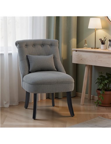 HOMCOM Fabric Single Sofa Dining Chair Tub Chair Upholstered W/ Pillow Solid Wood Leg Home Living Room Furniture Charcoal Grey