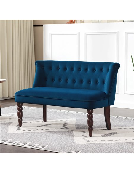 HOMCOM Velvet 2 Seater Sofa, Button Tufted Wingback Loveseat with Rubber Wood Legs for Living Room, Bedroom, Dark Blue - pic 169756 | FastDaddyshop