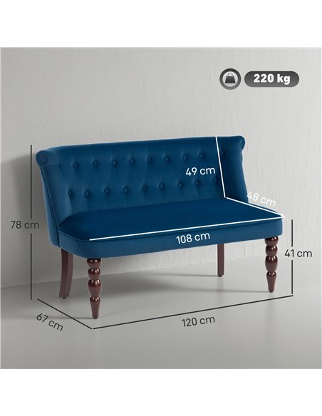 HOMCOM Velvet 2 Seater Sofa, Button Tufted Wingback Loveseat with Rubber Wood Legs for Living Room, Bedroom, Dark Blue - pic 169757 | FastDaddyshop