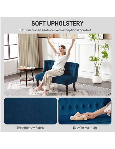 HOMCOM Velvet 2 Seater Sofa, Button Tufted Wingback Loveseat with Rubber Wood Legs for Living Room, Bedroom, Dark Blue