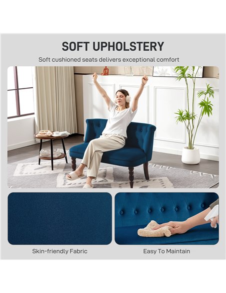 HOMCOM Velvet 2 Seater Sofa, Button Tufted Wingback Loveseat with Rubber Wood Legs for Living Room, Bedroom, Dark Blue - pic 169759 | FastDaddyshop