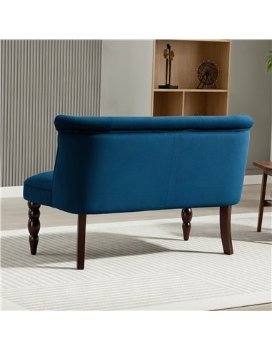 HOMCOM Velvet 2 Seater Sofa, Button Tufted Wingback Loveseat with Rubber Wood Legs for Living Room, Bedroom, Dark Blue