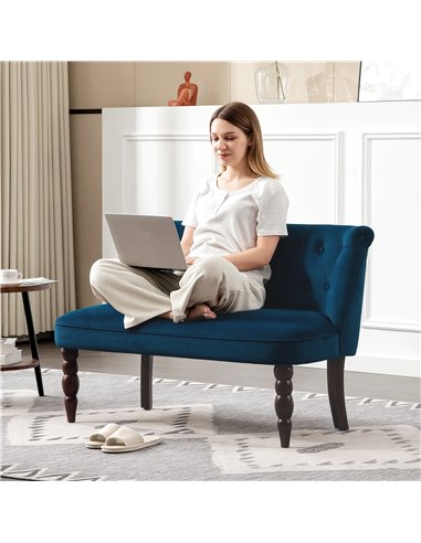 HOMCOM Velvet 2 Seater Sofa, Button Tufted Wingback Loveseat with Rubber Wood Legs for Living Room, Bedroom, Dark Blue