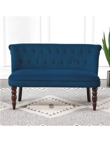 HOMCOM Velvet 2 Seater Sofa, Button Tufted Wingback Loveseat with Rubber Wood Legs for Living Room, Bedroom, Dark Blue