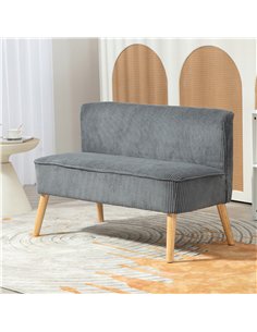 HOMCOM Modern Corduroy Double Seat Sofa w/ Wood Frame Foam Padding High Back Soft Comfortable Compact Couch Grey 2
