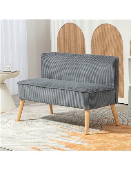 HOMCOM Modern Corduroy Double Seat Sofa w/ Wood Frame Foam Padding High Back Soft Comfortable Compact Couch Grey - pic 169765 | FastDaddyshop