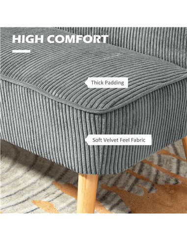 HOMCOM Modern Corduroy Double Seat Sofa w/ Wood Frame Foam Padding High Back Soft Comfortable Compact Couch Grey