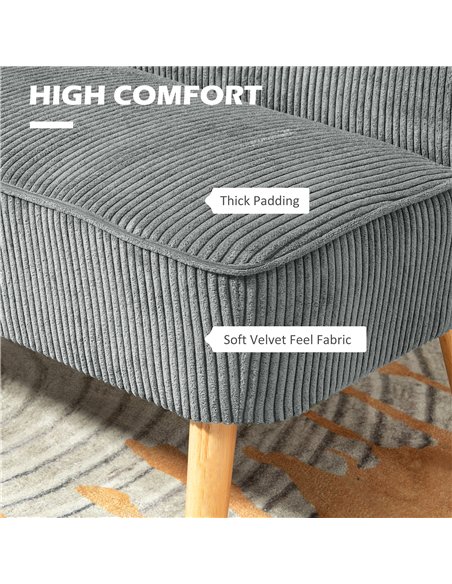 HOMCOM Modern Corduroy Double Seat Sofa w/ Wood Frame Foam Padding High Back Soft Comfortable Compact Couch Grey - pic 169767 | FastDaddyshop