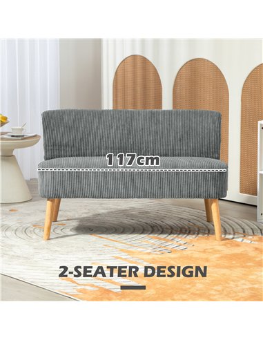 HOMCOM Modern Corduroy Double Seat Sofa w/ Wood Frame Foam Padding High Back Soft Comfortable Compact Couch Grey