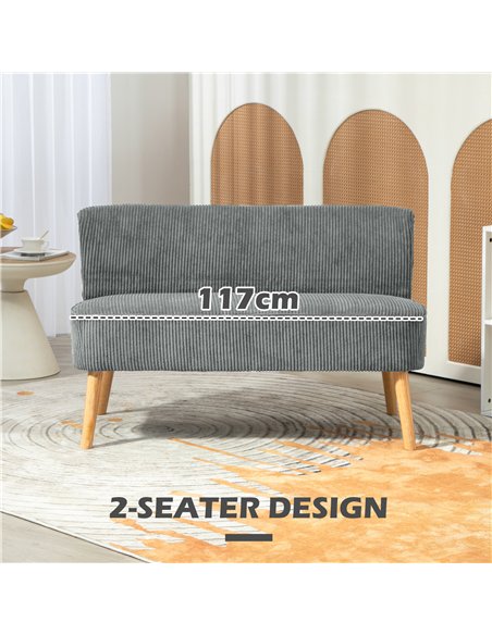 HOMCOM Modern Corduroy Double Seat Sofa w/ Wood Frame Foam Padding High Back Soft Comfortable Compact Couch Grey - pic 169769 | FastDaddyshop