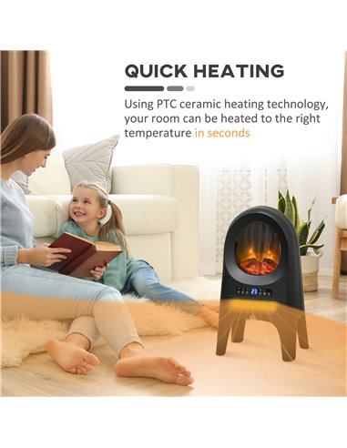Homcom Ceramic Electric Space Heater with Realistic Flame Effect, 1000W/2000W, Black