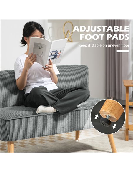 HOMCOM Modern Corduroy Double Seat Sofa w/ Wood Frame Foam Padding High Back Soft Comfortable Compact Couch Grey - pic 169770 | FastDaddyshop