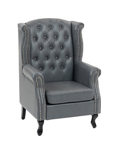 HOMCOM Wingback Accent Chair Tufted Chesterfield-style Armchair with Nail Head Trim for Living Room Bedroom Grey