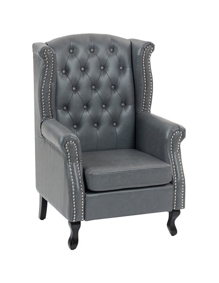 HOMCOM Wingback Accent Chair Tufted Chesterfield-style Armchair with Nail Head Trim for Living Room Bedroom Grey - pic 169773 | FastDaddyshop