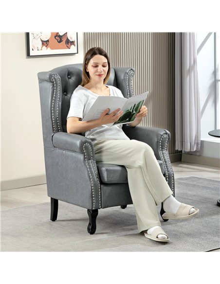 HOMCOM Wingback Accent Chair Tufted Chesterfield-style Armchair with Nail Head Trim for Living Room Bedroom Grey - pic 169774 | FastDaddyshop
