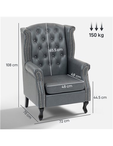 HOMCOM Wingback Accent Chair Tufted Chesterfield-style Armchair with Nail Head Trim for Living Room Bedroom Grey