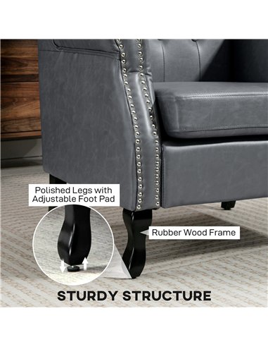 HOMCOM Wingback Accent Chair Tufted Chesterfield-style Armchair with Nail Head Trim for Living Room Bedroom Grey
