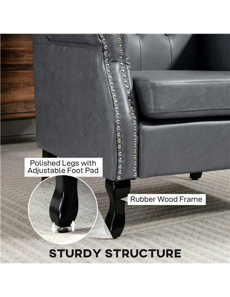 HOMCOM Wingback Accent Chair Tufted Chesterfield-style Armchair with Nail Head Trim for Living Room Bedroom Grey - pic 169778 | FastDaddyshop