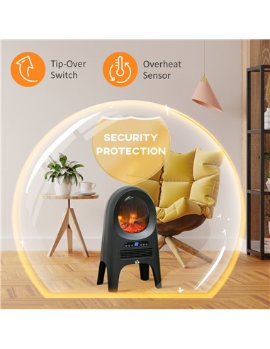 Homcom Ceramic Electric Space Heater with Realistic Flame Effect, 1000W/2000W, Black