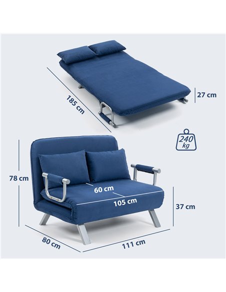 HOMCOM Two-Seater Click-Clack Sofa Bed - Dark Blue - pic 169784 | FastDaddyshop