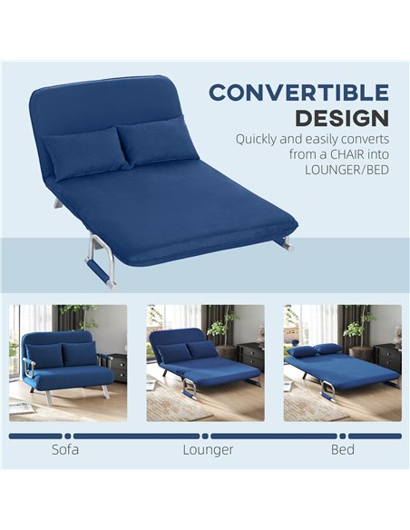 HOMCOM Two-Seater Click-Clack Sofa Bed - Dark Blue - pic 169785 | FastDaddyshop