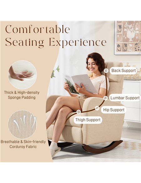 HOMCOM Corduroy Rocking Armchair - Beige - pic 169795 | FastDaddyshop