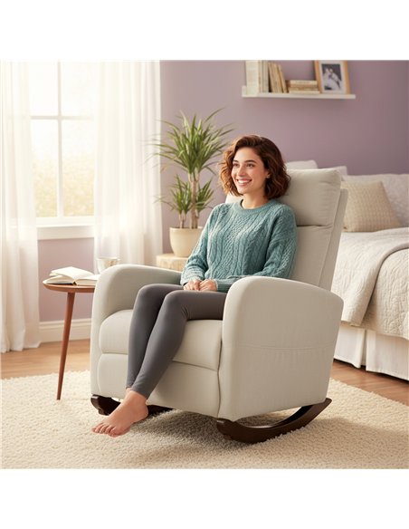 HOMCOM Corduroy Rocking Armchair - Beige - pic 169798 | FastDaddyshop