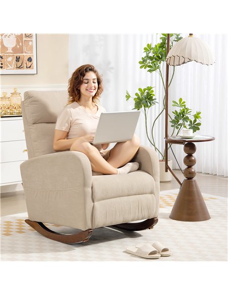 HOMCOM Corduroy Rocking Armchair - Beige - pic 169799 | FastDaddyshop