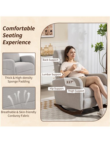 HOMCOM Corduroy Rocking Armchair - Grey