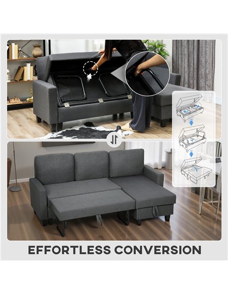 HOMCOM Three-Seater Storage Sofa Bed -  Charcoal Grey - pic 169813 | FastDaddyshop