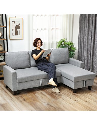 HOMCOM Three-Seater Storage Sofa Bed - Grey