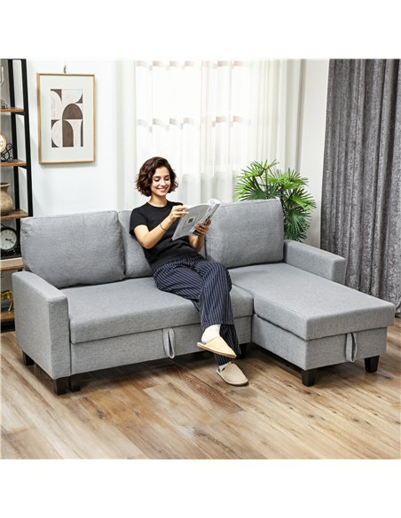 HOMCOM Three-Seater Storage Sofa Bed - Grey - pic 169819 | FastDaddyshop