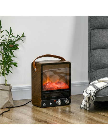 Homcom Tabletop Electric Fireplace with Handle, Realistic Flame Effect, Overheat Protection, 750W/1500W, Dark Walnut - pic 16982 | FastDaddyshop