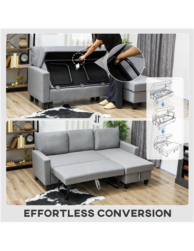 HOMCOM Three-Seater Storage Sofa Bed - Grey