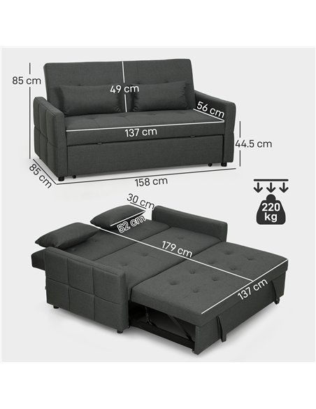 HOMCOM Three-Way Two-Seater Sofa Bed - Charcoal Grey - pic 169829 | FastDaddyshop