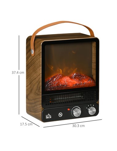 Homcom Tabletop Electric Fireplace with Handle, Realistic Flame Effect, Overheat Protection, 750W/1500W, Dark Walnut