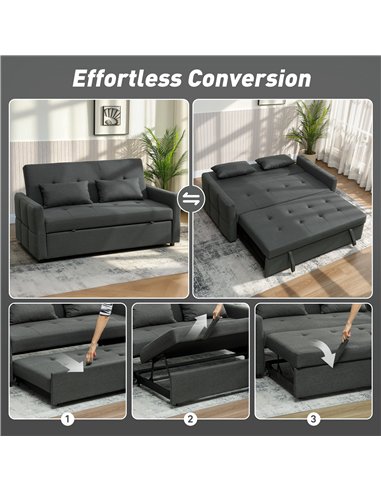 HOMCOM Three-Way Two-Seater Sofa Bed - Charcoal Grey