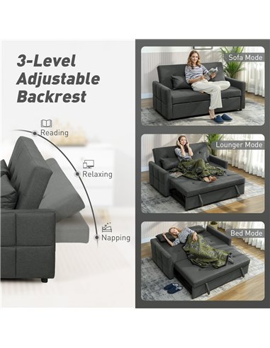 HOMCOM Three-Way Two-Seater Sofa Bed - Charcoal Grey