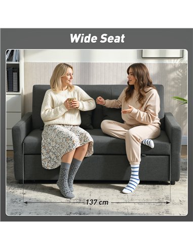 HOMCOM Three-Way Two-Seater Sofa Bed - Charcoal Grey