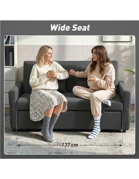 HOMCOM Three-Way Two-Seater Sofa Bed - Charcoal Grey - pic 169833 | FastDaddyshop