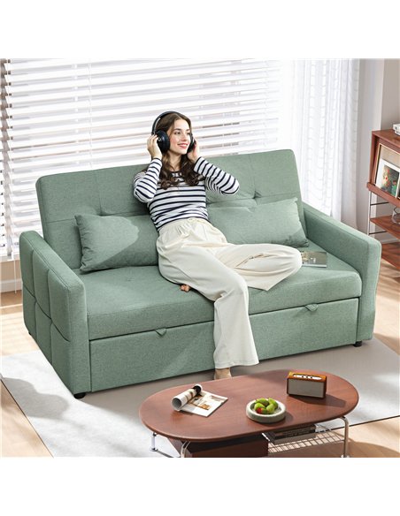 HOMCOM Three-Way Two-Seater Sofa Bed - Green - pic 169837 | FastDaddyshop