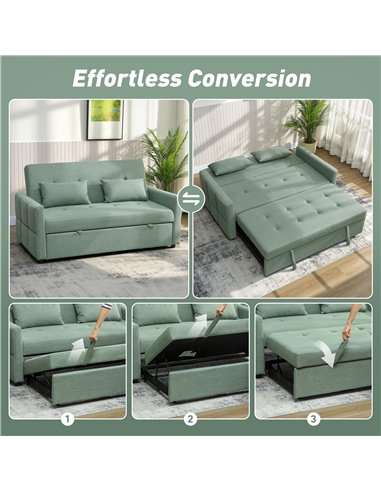 HOMCOM Three-Way Two-Seater Sofa Bed - Green