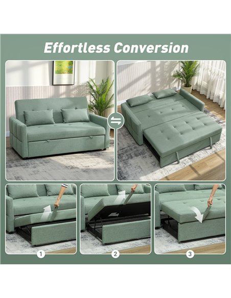 HOMCOM Three-Way Two-Seater Sofa Bed - Green - pic 169839 | FastDaddyshop