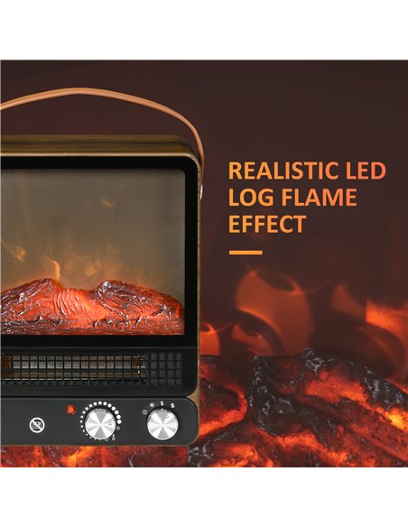 Homcom Tabletop Electric Fireplace with Handle, Realistic Flame Effect, Overheat Protection, 750W/1500W, Dark Walnut - pic 16984 | FastDaddyshop