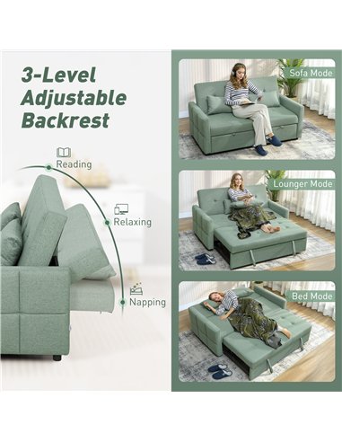 HOMCOM Three-Way Two-Seater Sofa Bed - Green
