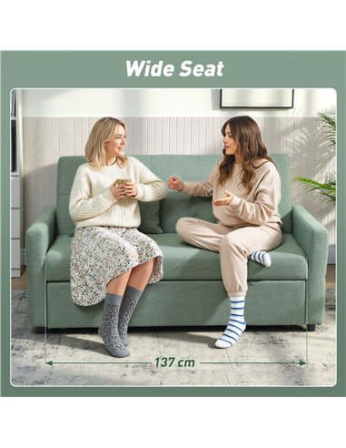 HOMCOM Three-Way Two-Seater Sofa Bed - Green