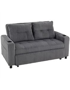 HOMCOM 2 Seater Click Clack Sofa Bed with Pull Out Design, Corduroy Upholstery - Charcoal Grey
