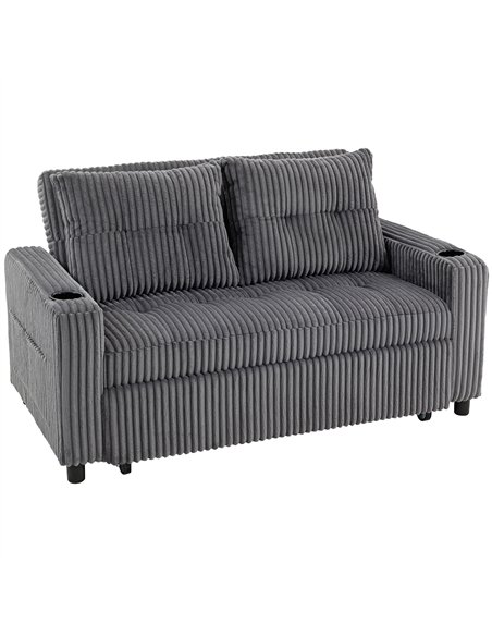 HOMCOM 2 Seater Click Clack Sofa Bed with Pull Out Design, Corduroy Upholstery - Charcoal Grey - pic 169845 | FastDaddyshop